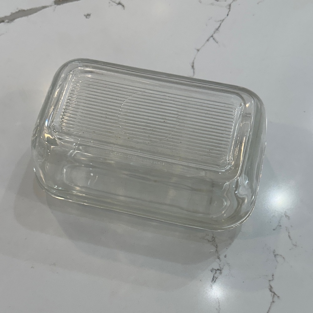 Vintage Arcoroc France Ribbed Clear Glass Butter Dish 80s MCM Country